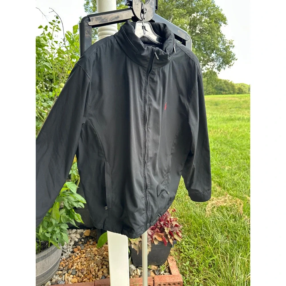 Polo Ralph Lauren Men's XXL Black Quilted Lined Windbreaker Jacket Stowaway Hood
